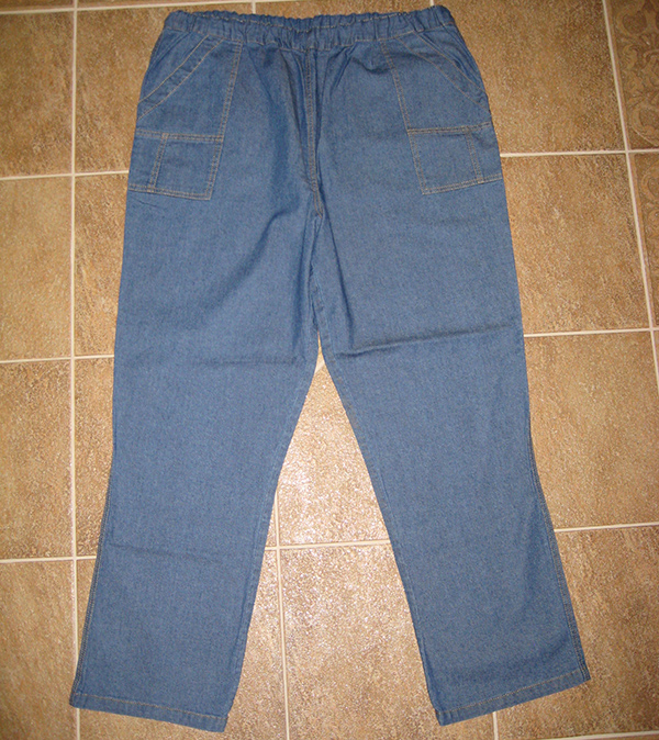 Nadměrné kalhoty s gumou dámské i pánské - Nadměrné kalhoty s gumou v pase z letního košilového denimu